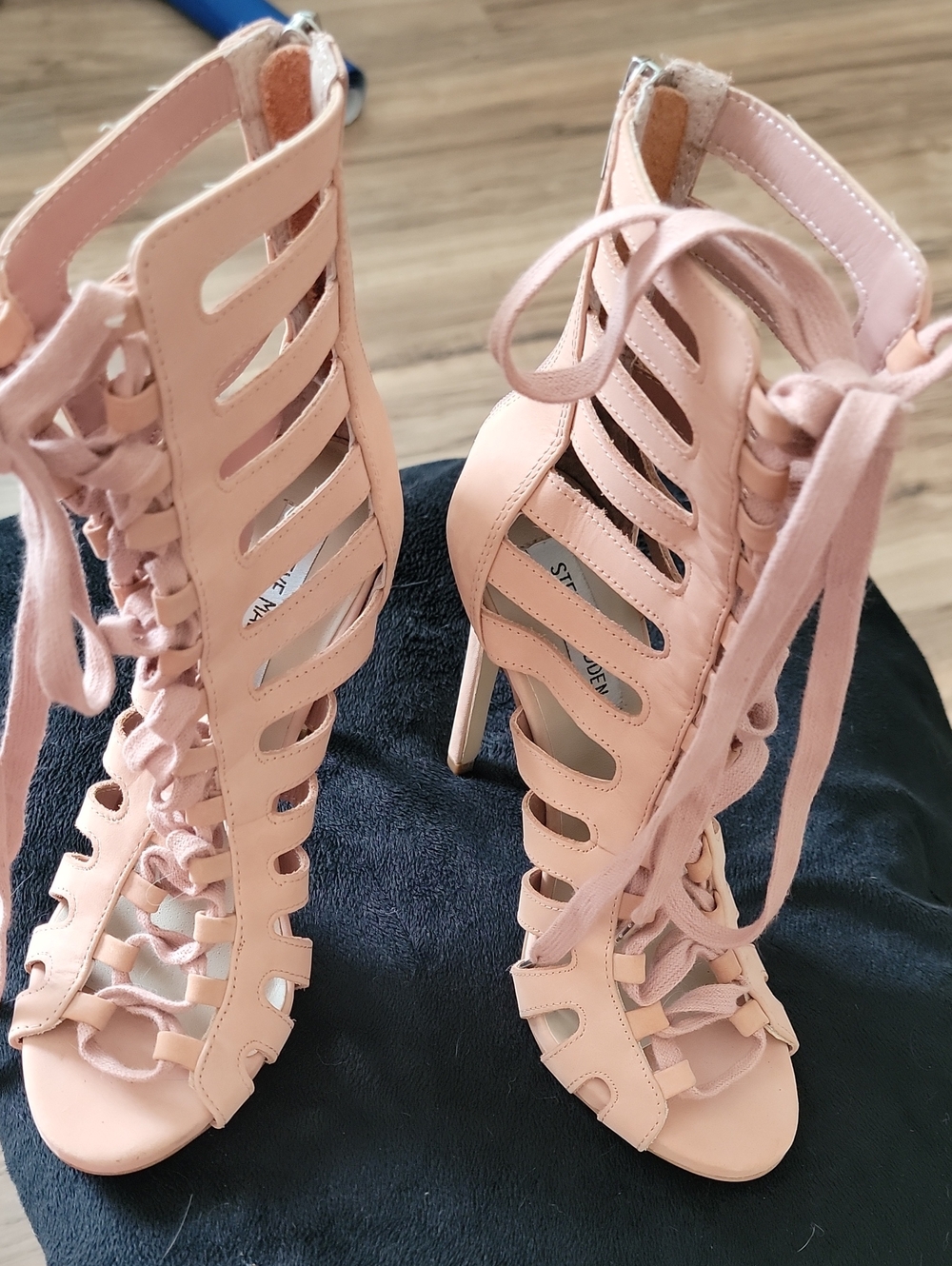 NWOT Steve Madden Blush Pink Lace-Up Cutout Stiletto Booties